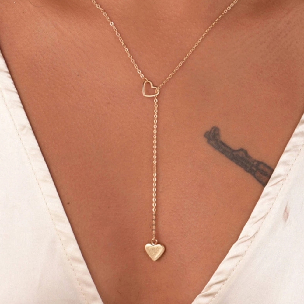 2 hearts in One Adjustable Necklace Silver or Gold